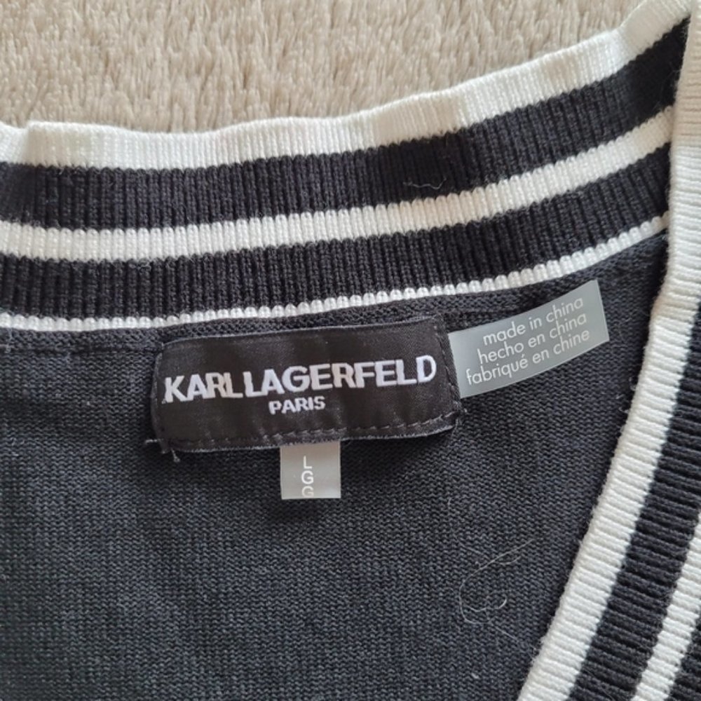 Karl Lagerfeld Eiffel Tower v-neck sweater size large - Picture 6 of 11